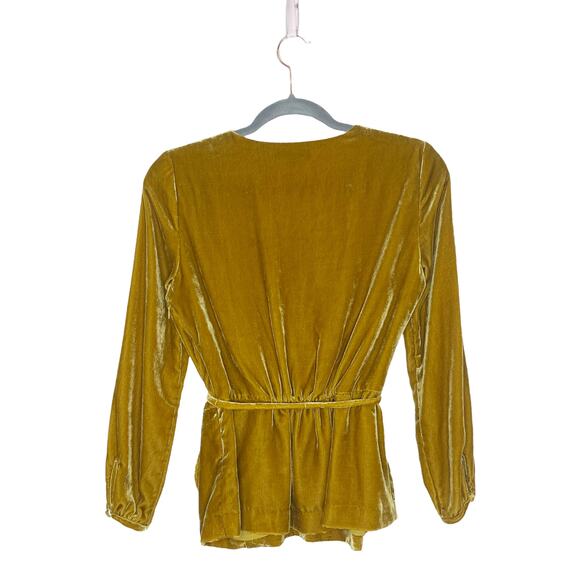 J. Crew Faux Wrap Velvet Top Blouse Mustard Size 0 - Picture 5 of 8